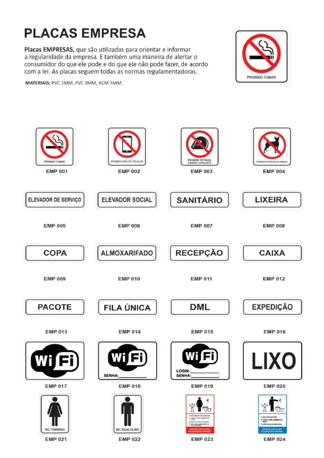 Modelos de placas de empresa do catálogo Art Flex