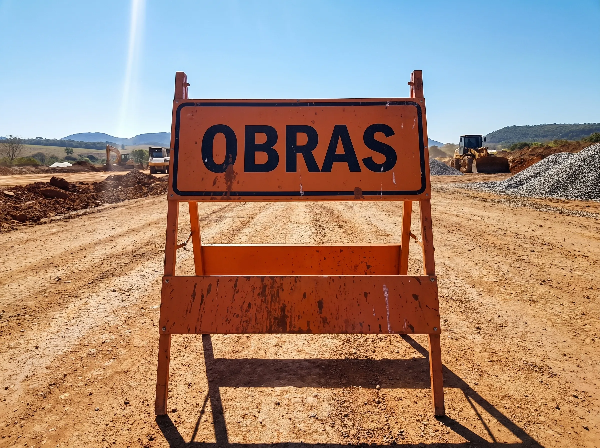 Cavalete de obra resistente instalado em via